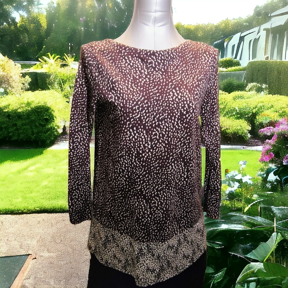 J. JILL | ✨ Brown & Cream 'Layered-Look' Blouse | EUC ✨ size XS